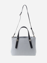 ミニレザートート 限定カラーのブルーミスト×ブラックハンドル