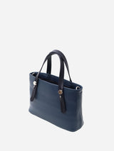 ミニレザートートバッグ カツユキコダマ オリジナルシルバー釦使用 NAVY