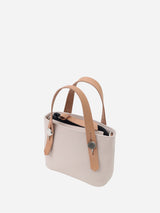 プチレザートートバッグ 限定カラーの桜ピンク× ヌードヌメハンドル