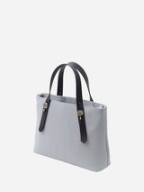 ミニレザートート 限定カラーのブルーミスト×ブラックハンドル