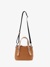 プチレザートートバッグ 限定カラーのキャメル× ヌードヌメハンドル