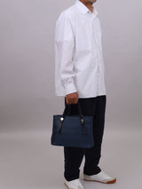 ミニレザートートバッグ カツユキコダマ オリジナルシルバー釦使用 NAVY