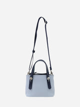 プチレザートートバッグ 限定カラーのミストブルー×ネイビーハンドル