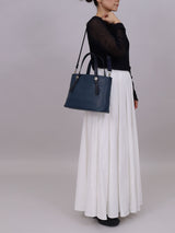 ミニレザートートバッグ カツユキコダマ オリジナルシルバー釦使用 NAVY