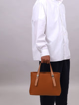 ミニレザートートバッグ 限定カラーのキャメル× ヌードヌメハンドル