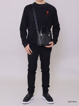 プチレザートートバッグ 限定カラーのミストブルー×ネイビーハンドル