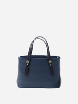 ミニレザートートバッグ  カツユキコダマ オリジナルシルバー釦使用 NAVY