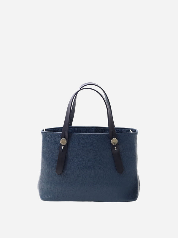 ミニレザートートバッグ  カツユキコダマ オリジナルシルバー釦使用 NAVY