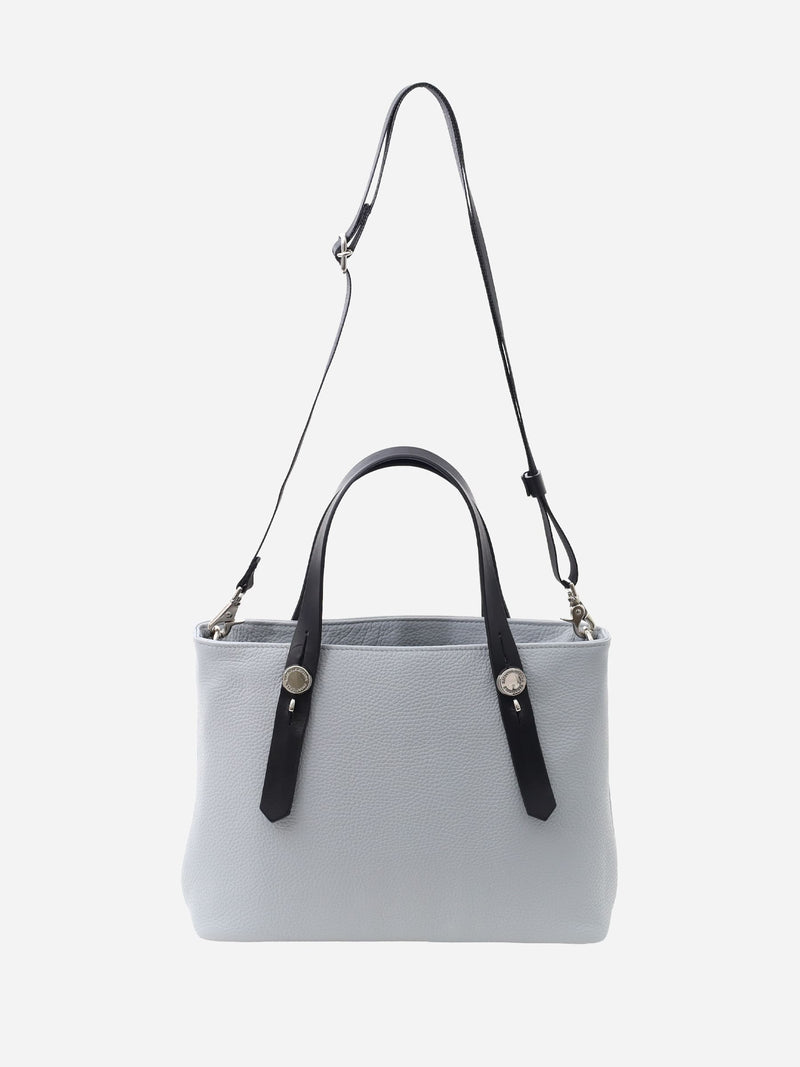 ミニレザートート 限定カラーのブルーミスト×ブラックハンドル