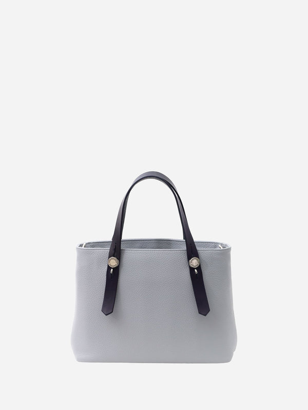 ミニレザートート 限定カラーのブルーミスト×ネイビーハンドル