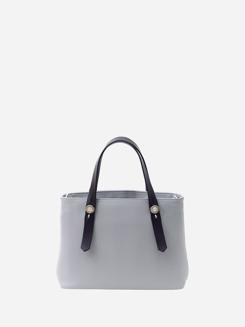 ミニレザートート 限定カラーのブルーミスト×ネイビーハンドル
