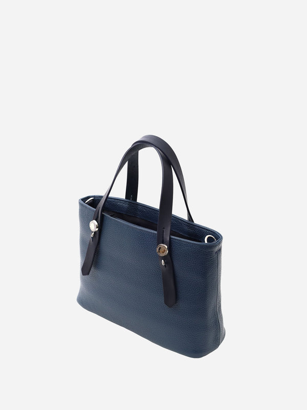 ミニレザートートバッグ  カツユキコダマ オリジナルシルバー釦使用 NAVY