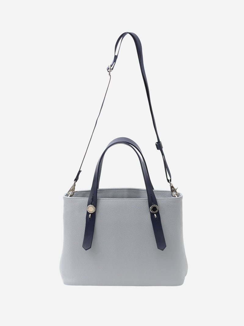 ミニレザートート 限定カラーのブルーミスト×ネイビーハンドル
