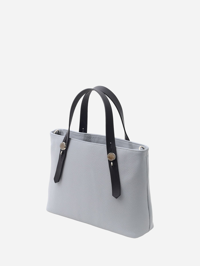 ミニレザートート 限定カラーのブルーミスト×ブラックハンドル