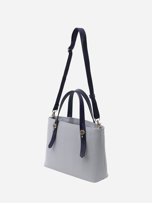 ミニレザートート 限定カラーのブルーミスト×ネイビーハンドル