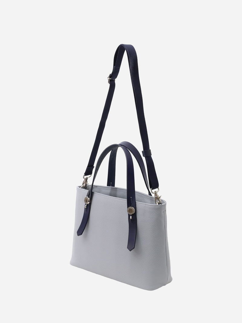 ミニレザートート 限定カラーのブルーミスト×ネイビーハンドル