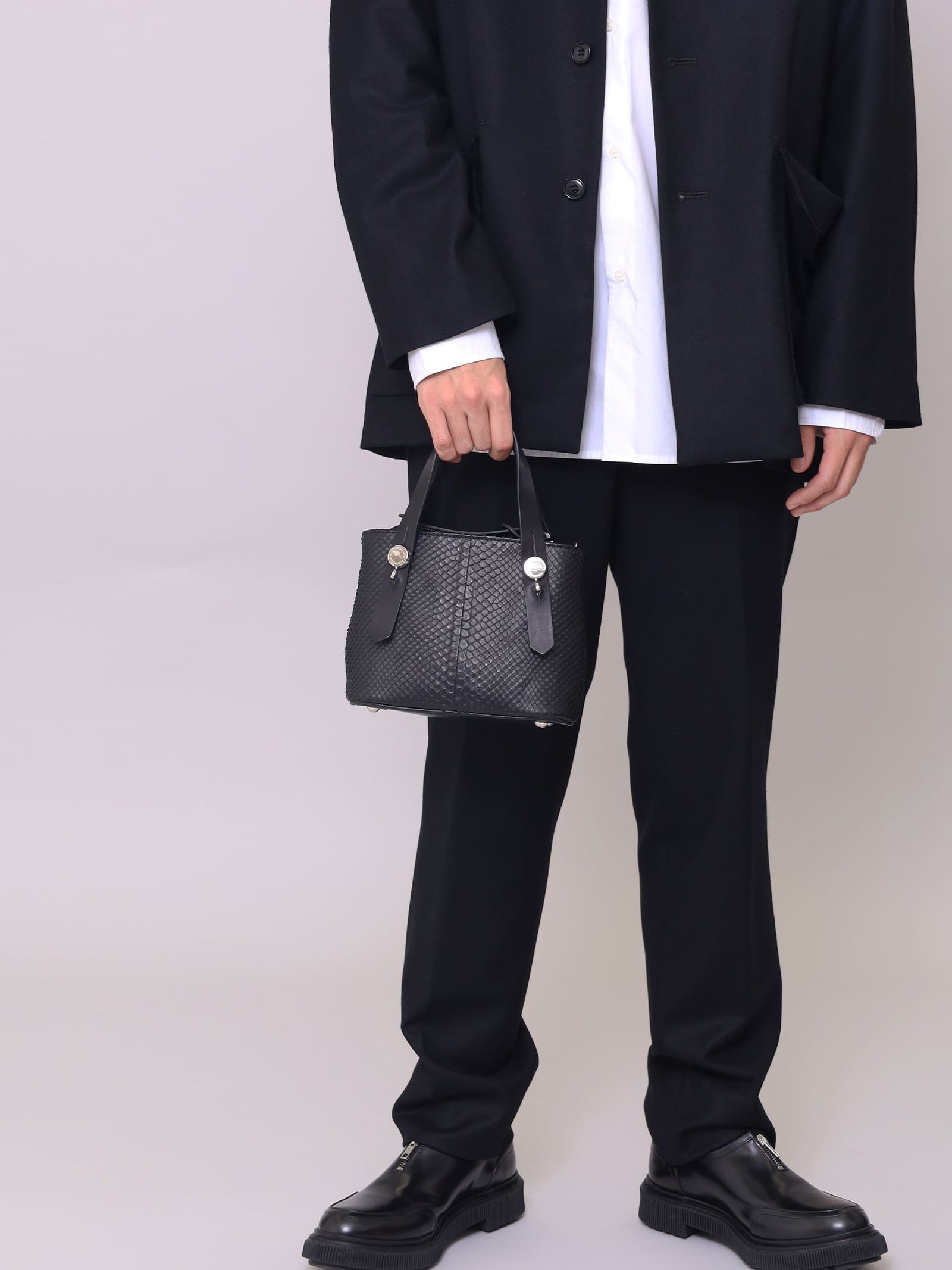 蛇革のプチトートバッグ カツユキコダマ オリジナルシルバー釦