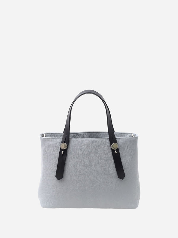 ミニレザートート 限定カラーのブルーミスト×ブラックハンドル