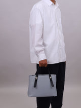 ミニレザートート 限定カラーのブルーミスト×ネイビーハンドル