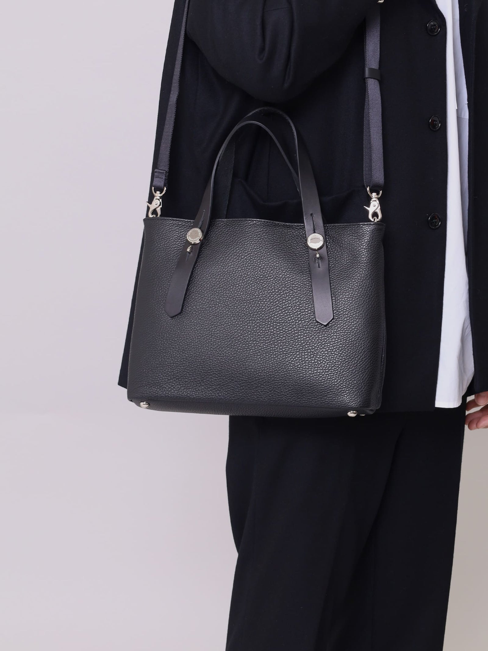 ミニレザートートバッグ カツユキコダマ オリジナルシルバー釦