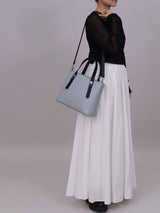 ミニレザートート 限定カラーのブルーミスト×ネイビーハンドル