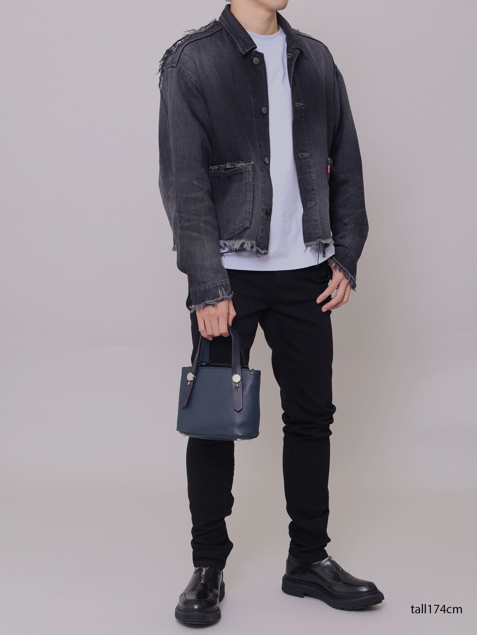 プチレザートートバッグ オリジナルシルバー釦_BLACK