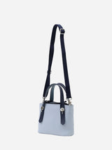 プチレザートートバッグ 限定カラーのミストブルー×ネイビーハンドル
