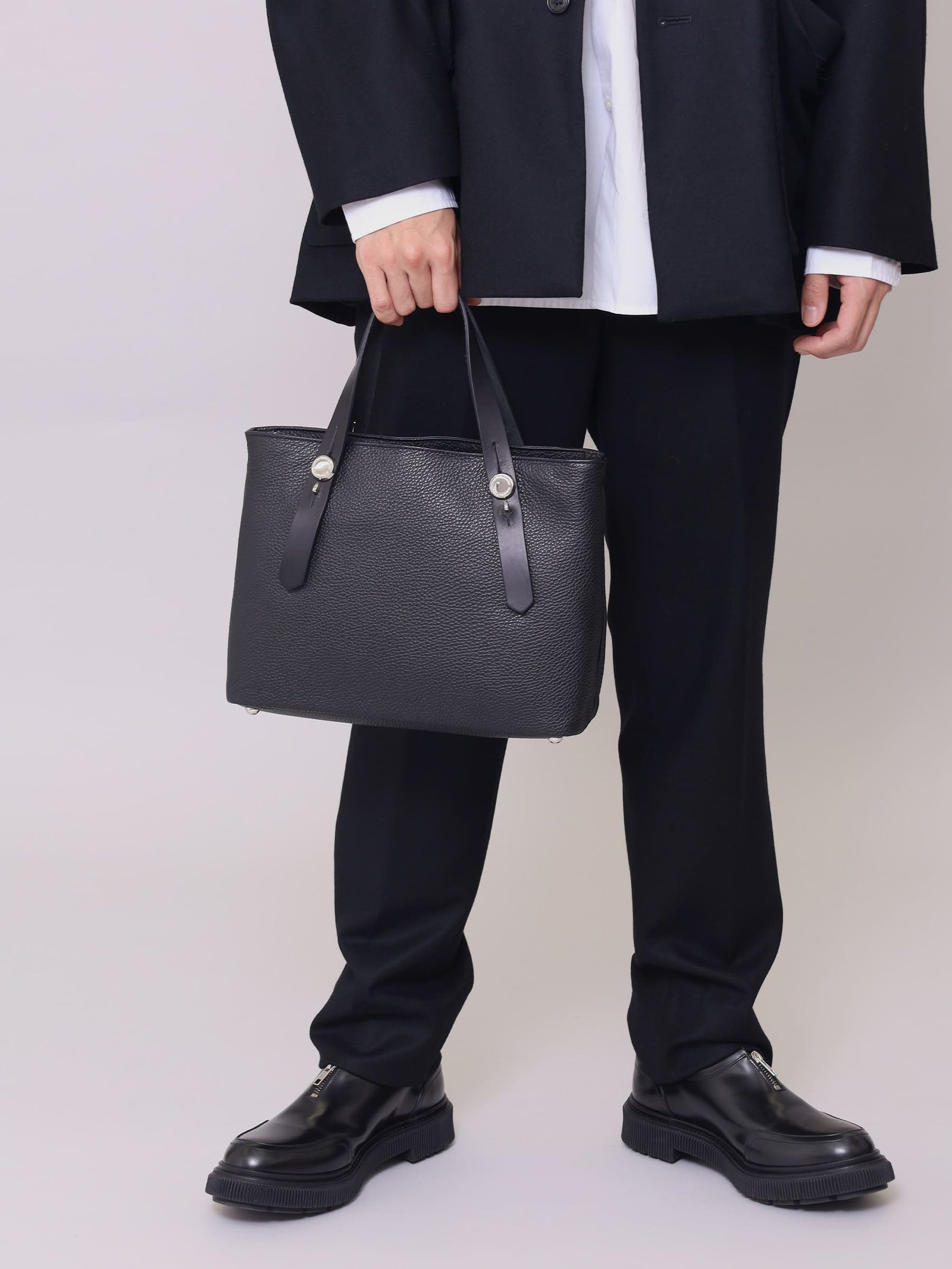 ミニレザートートバッグ カツユキコダマ オリジナルシルバー釦使用